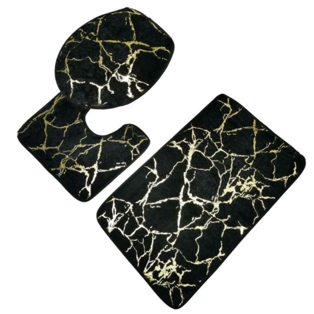 Set de alfombras y cortina de baño 4pcs. Negro