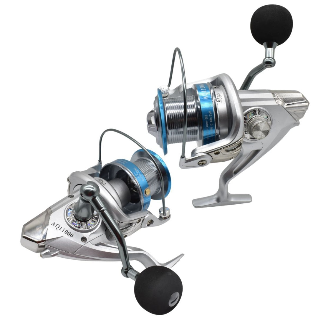 Reel de pesca giratorio 4.9:1 AQ11000. Plateado