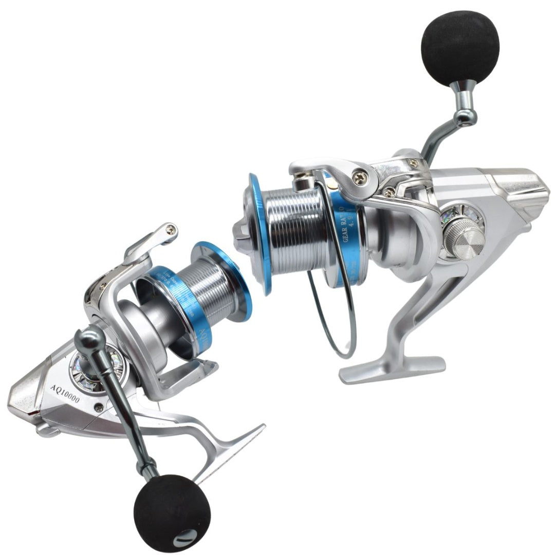 Reel de pesca giratorio 4.9:1 AQ10000. Plateado