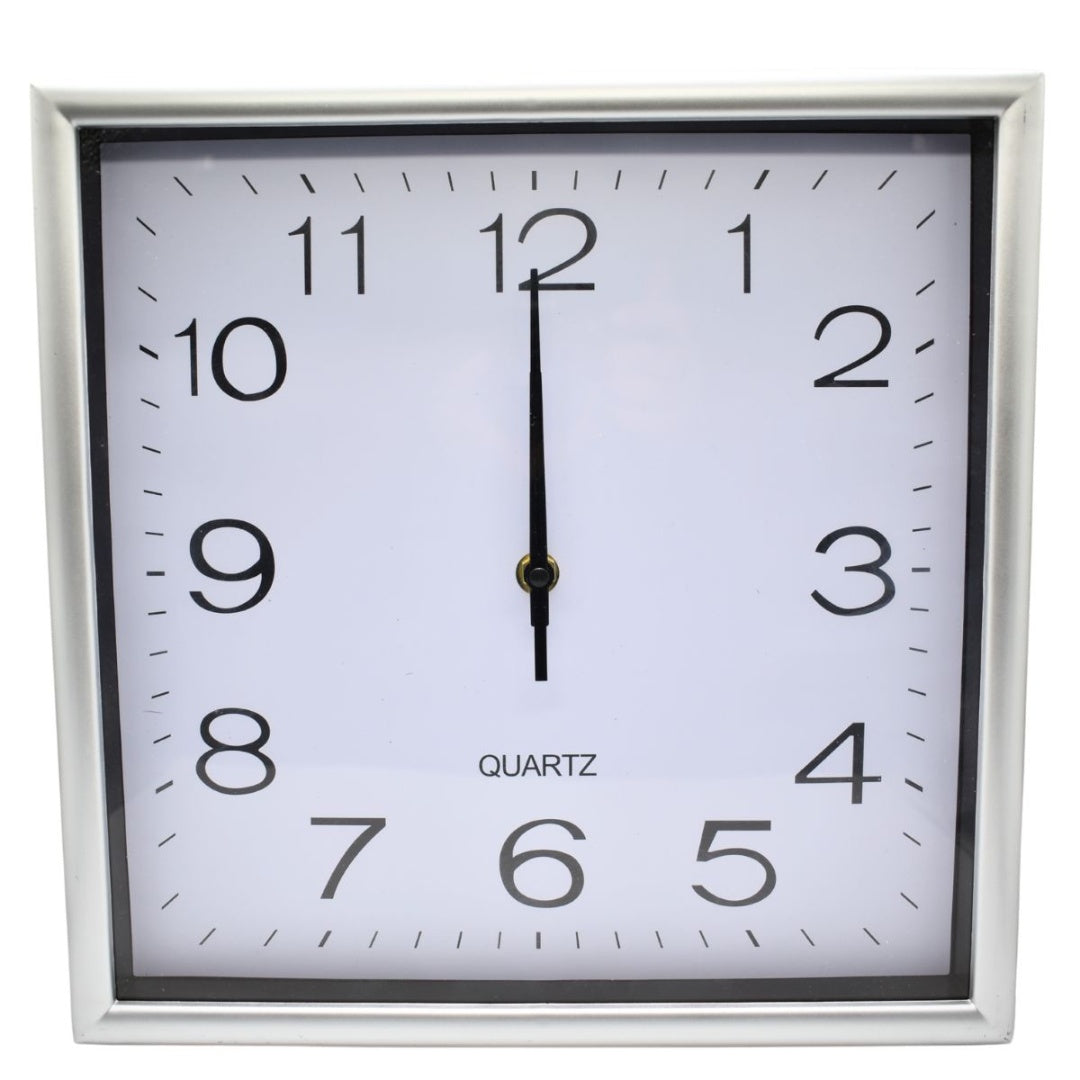 Reloj de pared cuadrado 30x30cm. Plateado