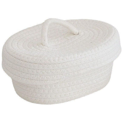 Organizador tejido blanco con tapa 27x9cm.