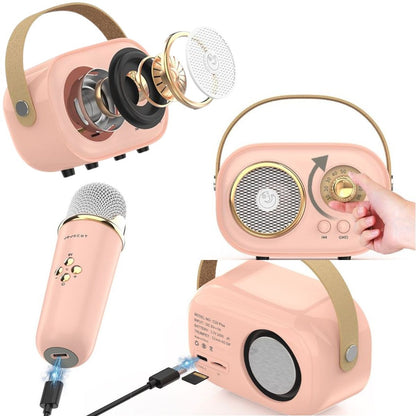 Mini karaoke portátil bluetooth retro. Blanco