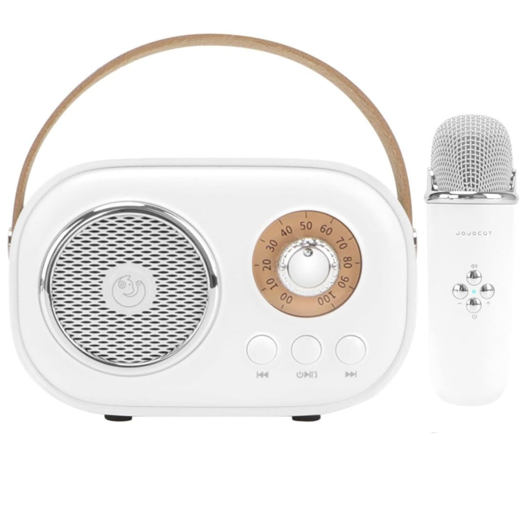 Mini karaoke portátil bluetooth retro. Blanco
