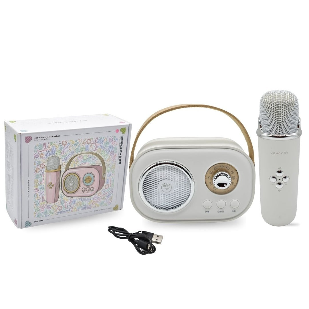 Mini karaoke portátil bluetooth retro. Blanco