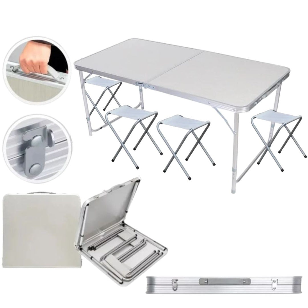 Mesa plegable de camping con bancos 120x60x55cm