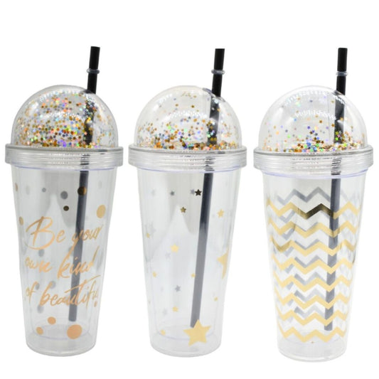 Vaso acrílico glitter con sorbito 450ml