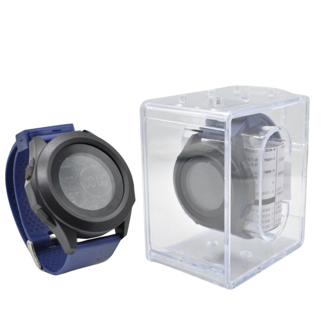 Reloj pulsera digital en caja plástica 5x15.5cm. Azul