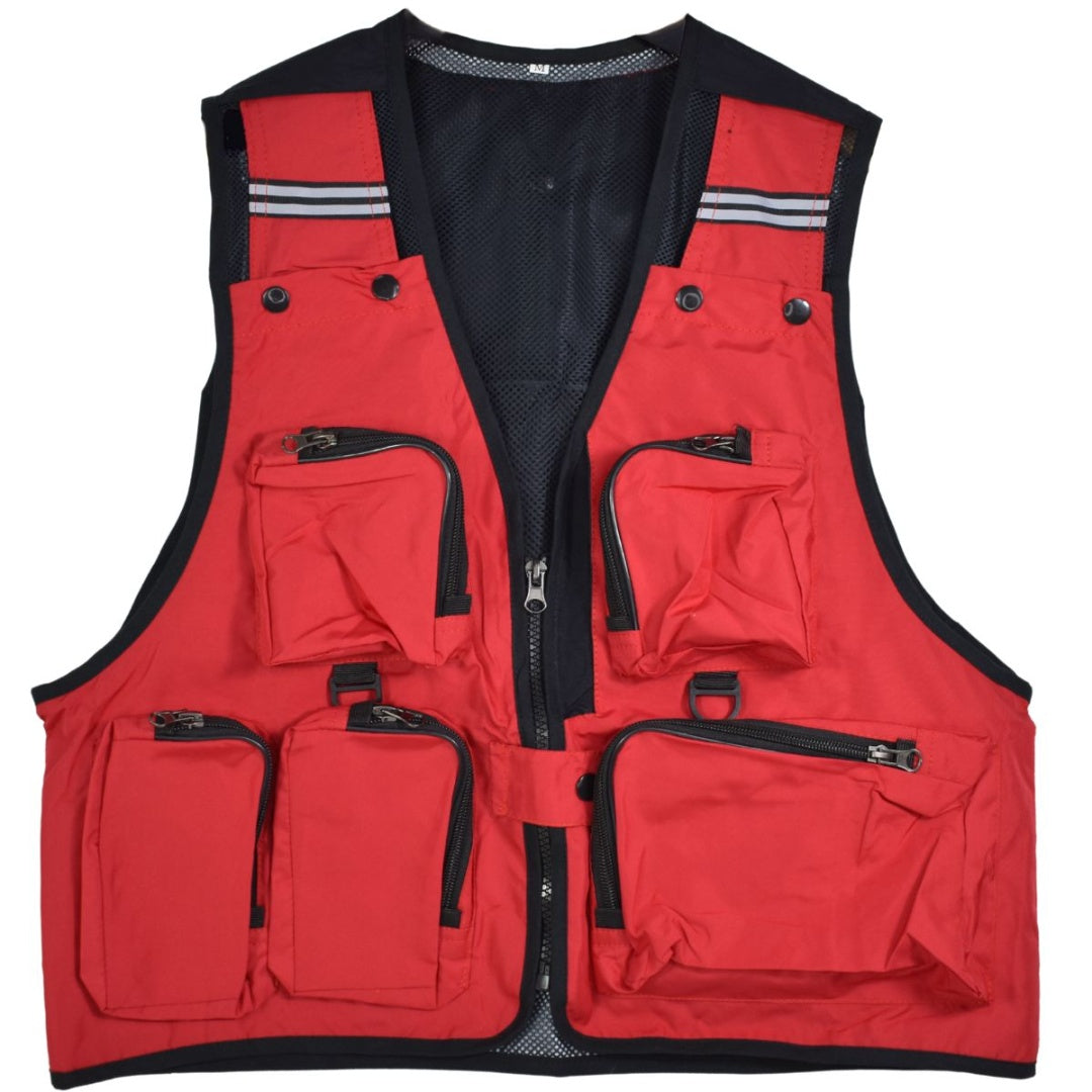 Chaleco de caza rojo con bolsillos