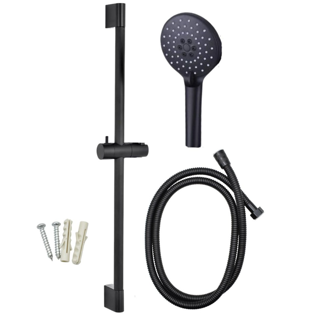 Duchero con manguera y soporte barra 60cm. Negro