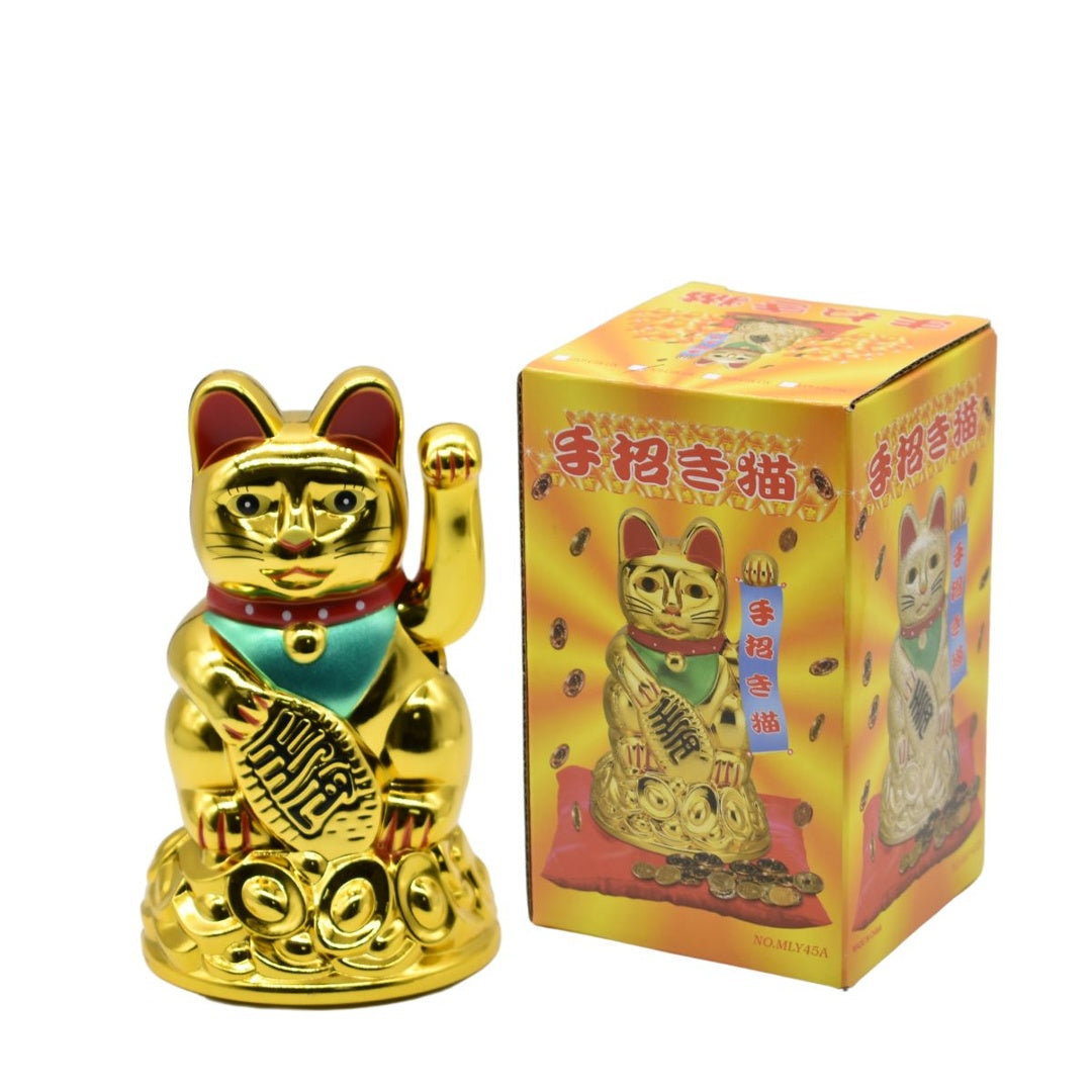 Adorno gato de la suerte dorado 11x7cm