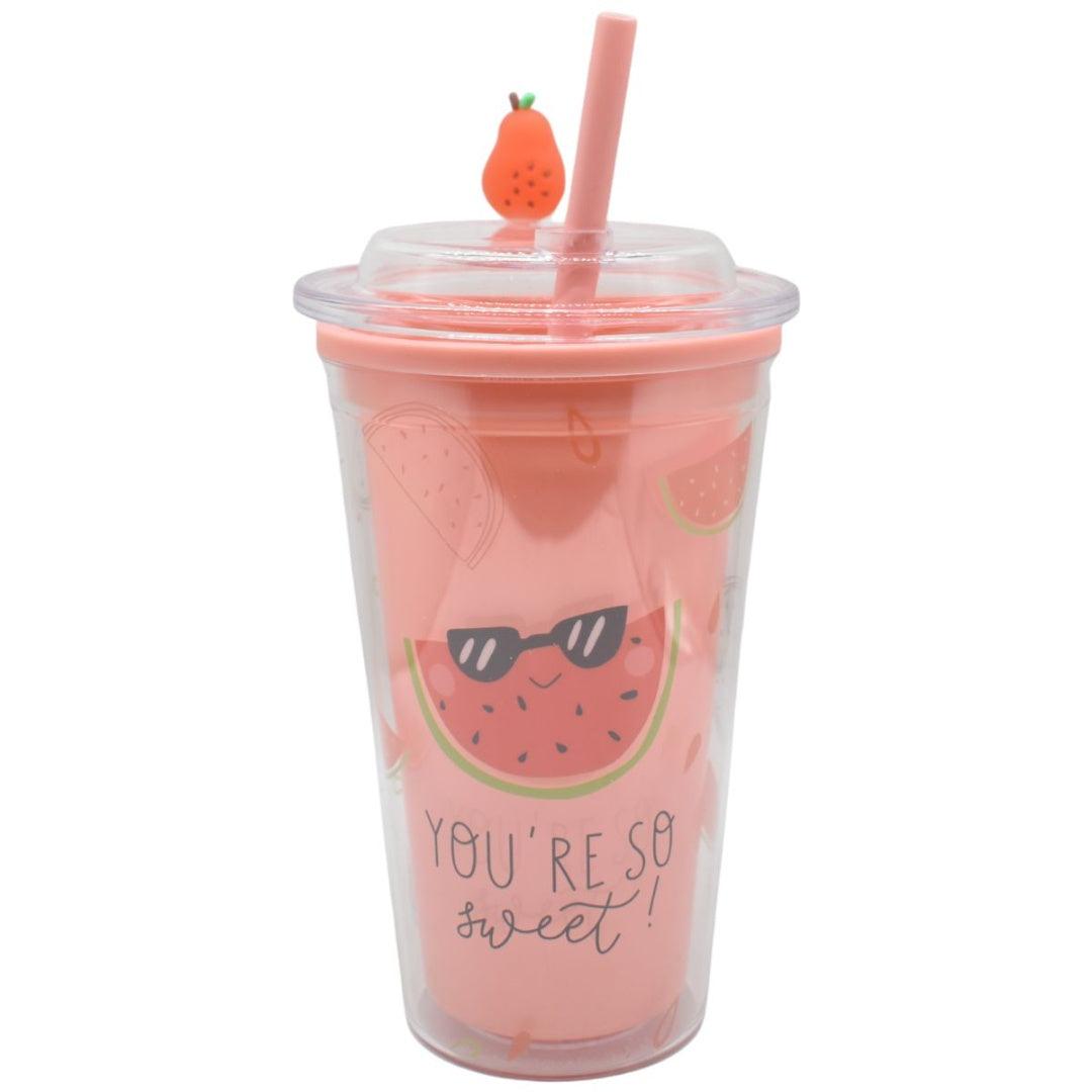 Vaso acrílico doble pared 450ml. Rosado