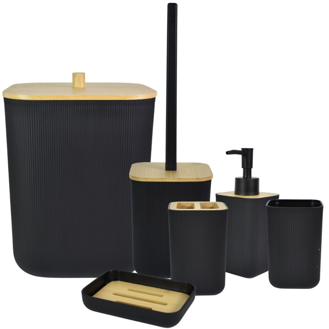Set para baño de plástico y bamboo 6pcs. Negro