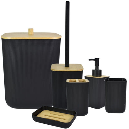 Set para baño de plástico y bamboo 6pcs. Negro