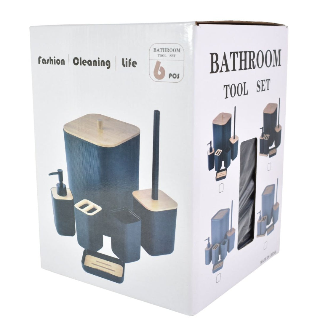 Set para baño de plástico y bamboo 6pcs. Negro