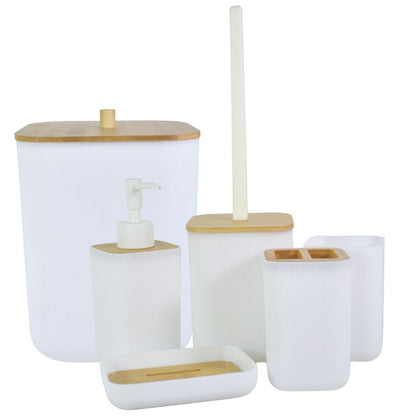 Set para baño de plástico y bamboo 6pcs. Blanco