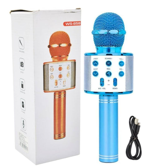 Micrófono parlante karaoke bluetooth 22x7cm. Azul