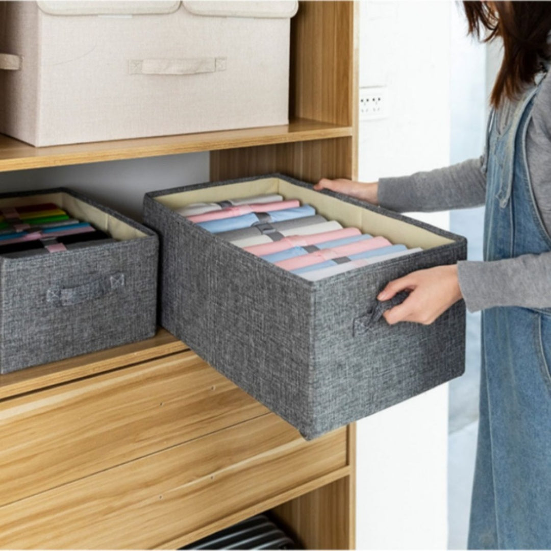 Caja organizadora de tela con asas y tapa 36x17x29cm.Gris