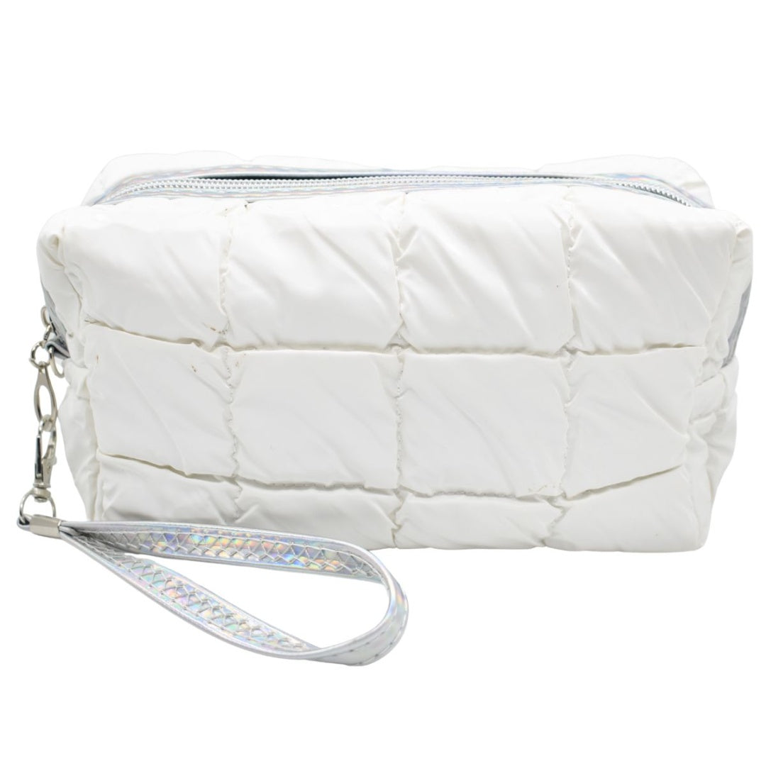 Neceser capitoneado de nailon blanco 20x10x6cm.