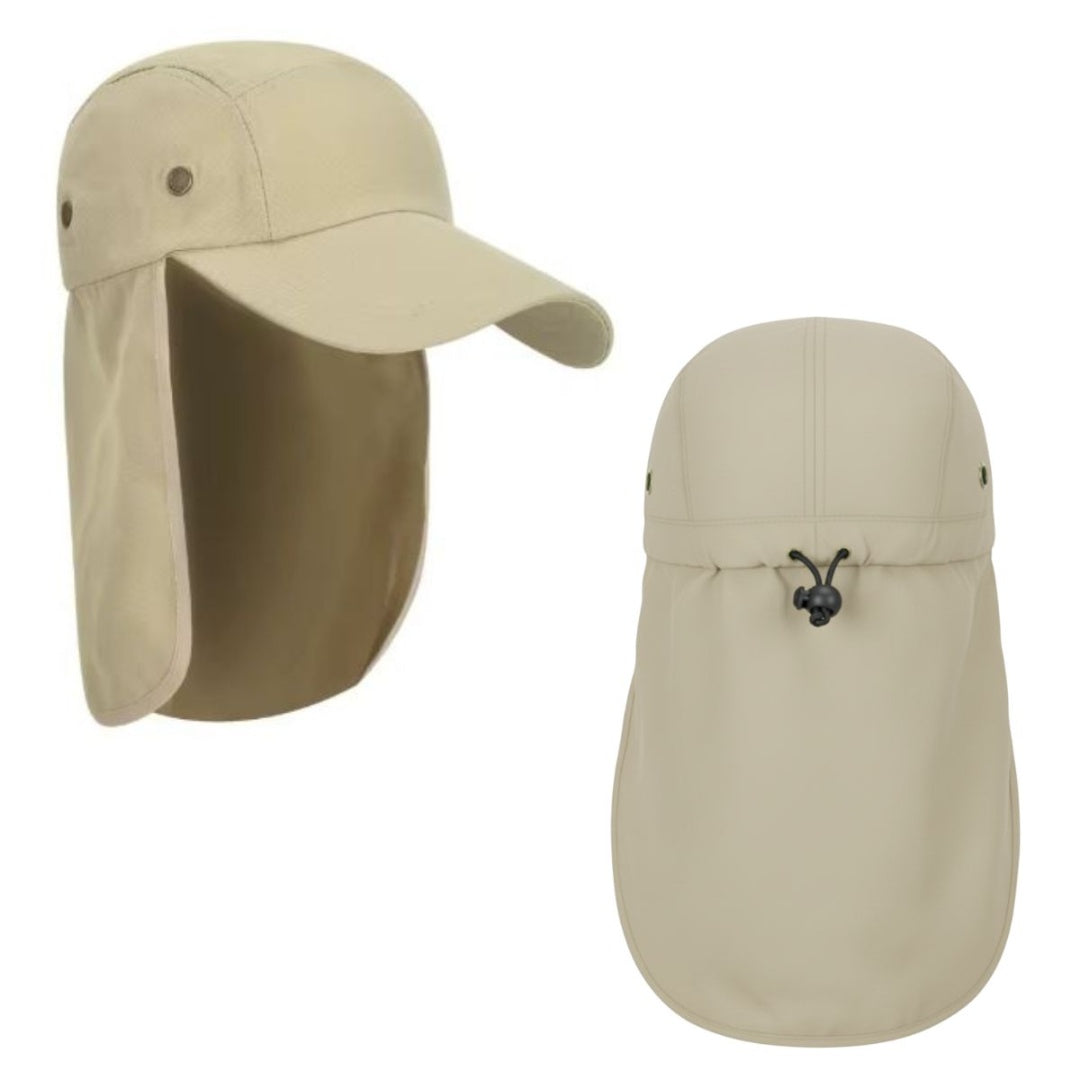 Gorro con visera y tapa nuca beige