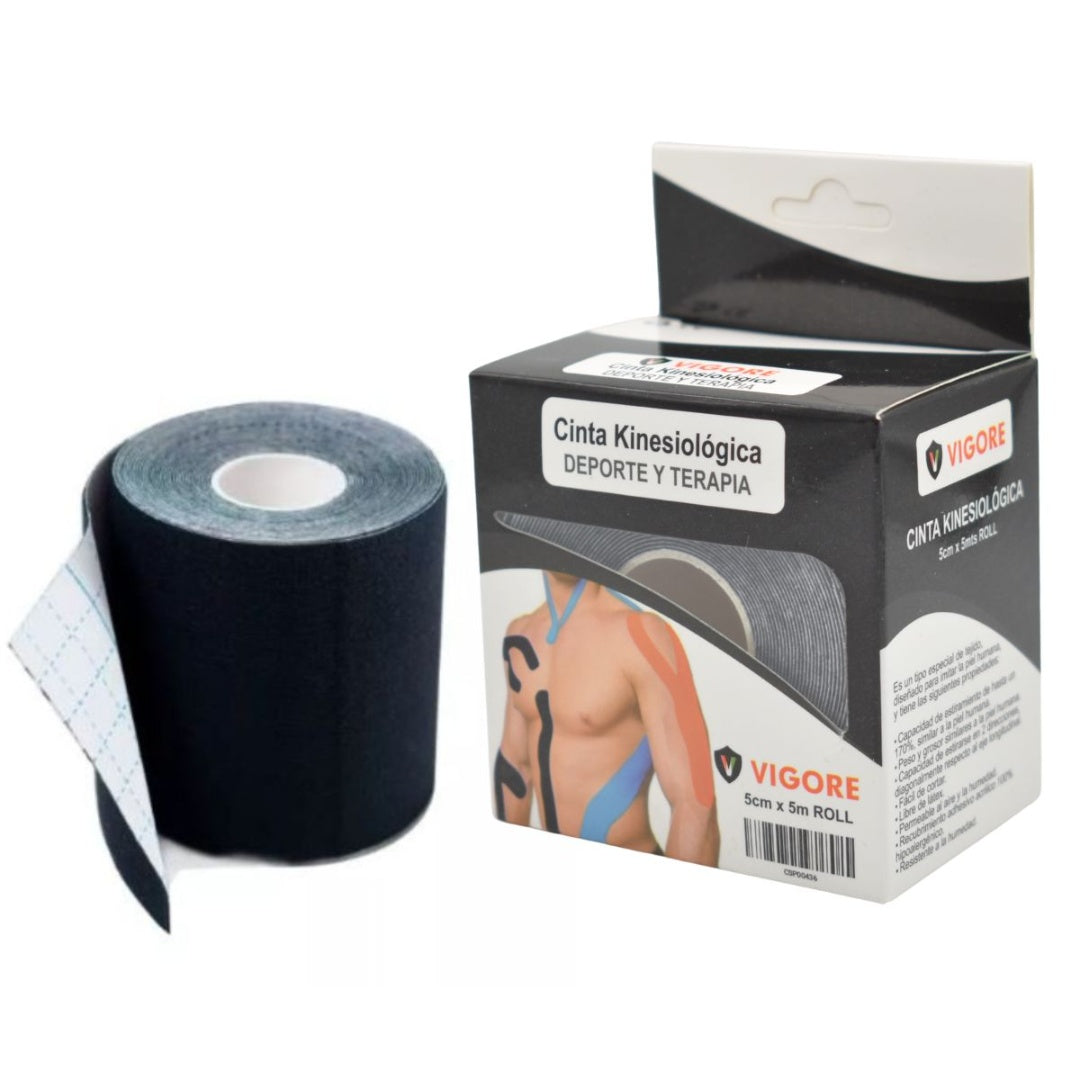 Cinta de kinesiología Vigore 5cm x5mts. Negra