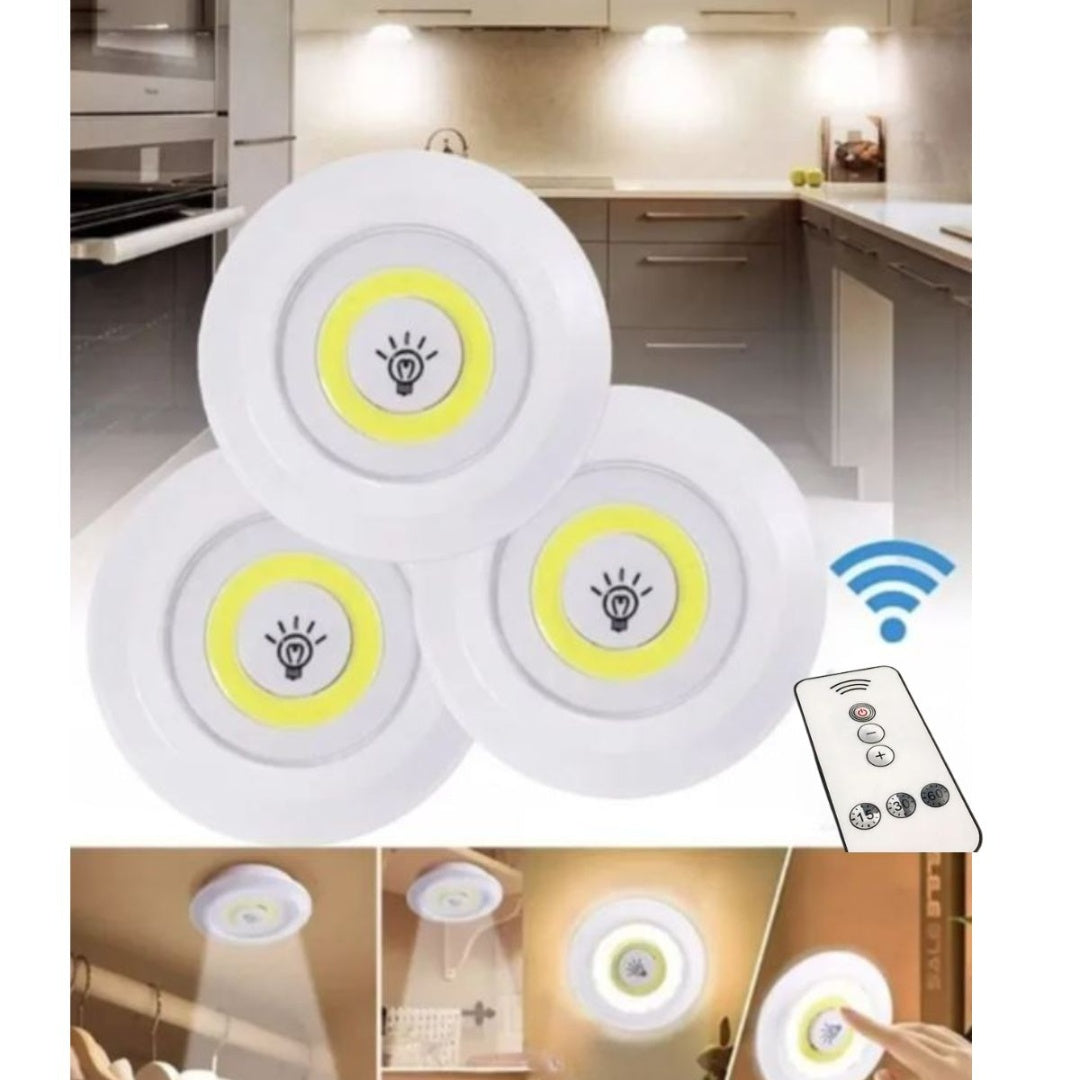 Luces led autoadhesivas a control remoto x3 unidades blancas