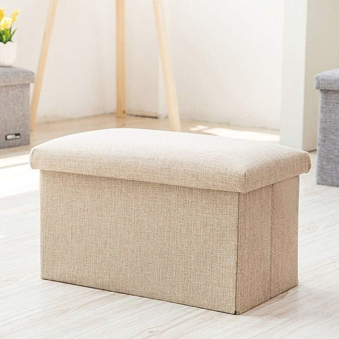 Banco baúl puff plegable beige 40x25x25cm.