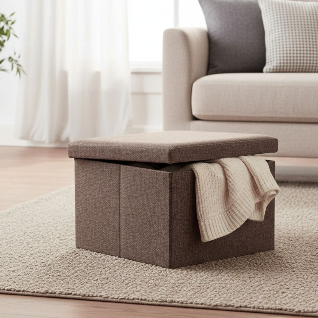 Banco baúl puff plegable marrón 40x25x25cm.