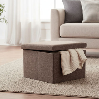 Banco baúl puff plegable marrón 40x25x25cm.