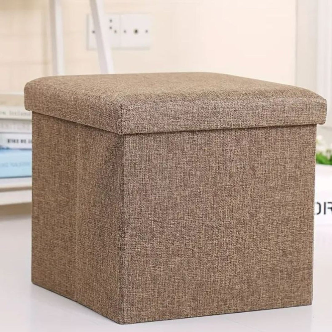 Banco puff baúl plegable marrón 38x38x38cm.