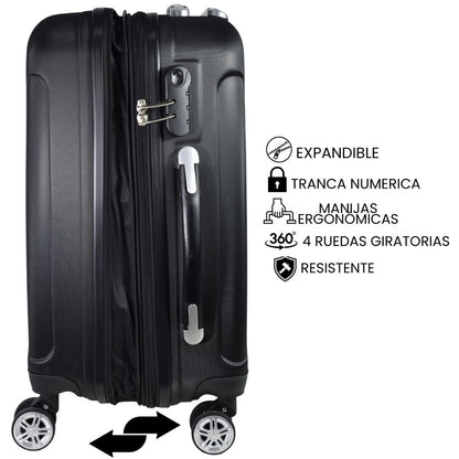 Valija de viaje rígida expandible negra 25" 68x42x27cm. 3.5kg.
