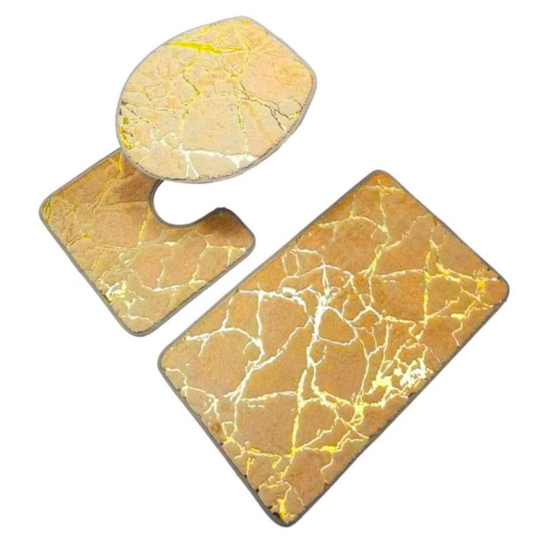 Set de alfombras y cortina de baño 4pcs. Dorado