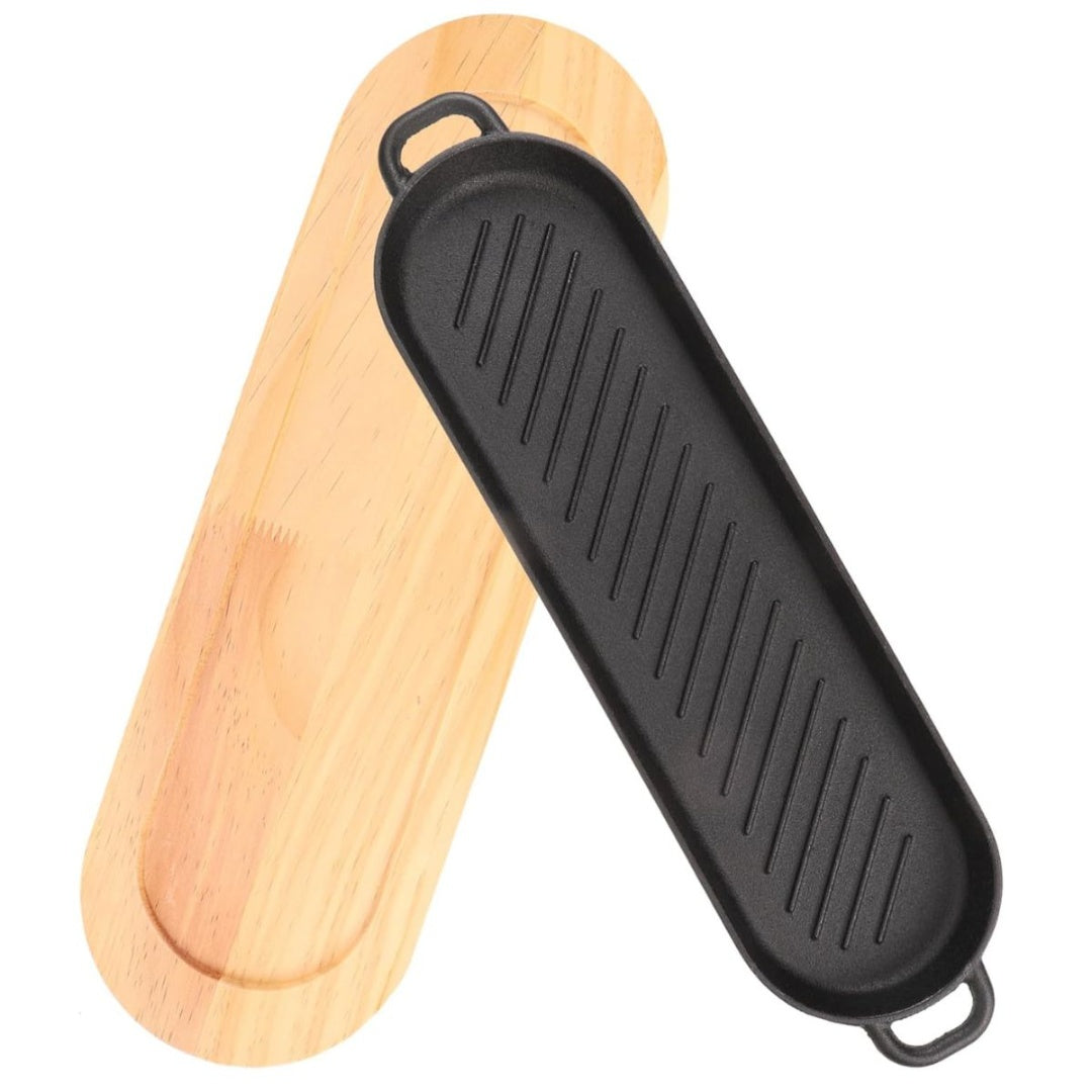 Plancha de hierro fundido con base de madera