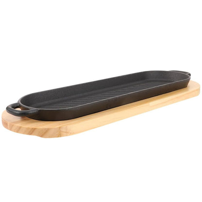 Plancha de hierro fundido con base de madera