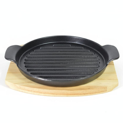 Plancha de hierro fundido con base de madera 23cm.