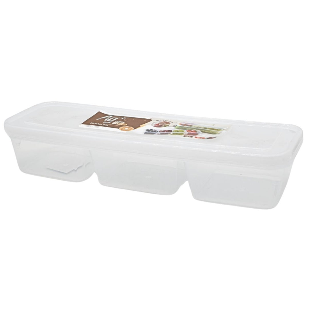 Recipiente plástico con tapa y separaciones 29x9x6cm.