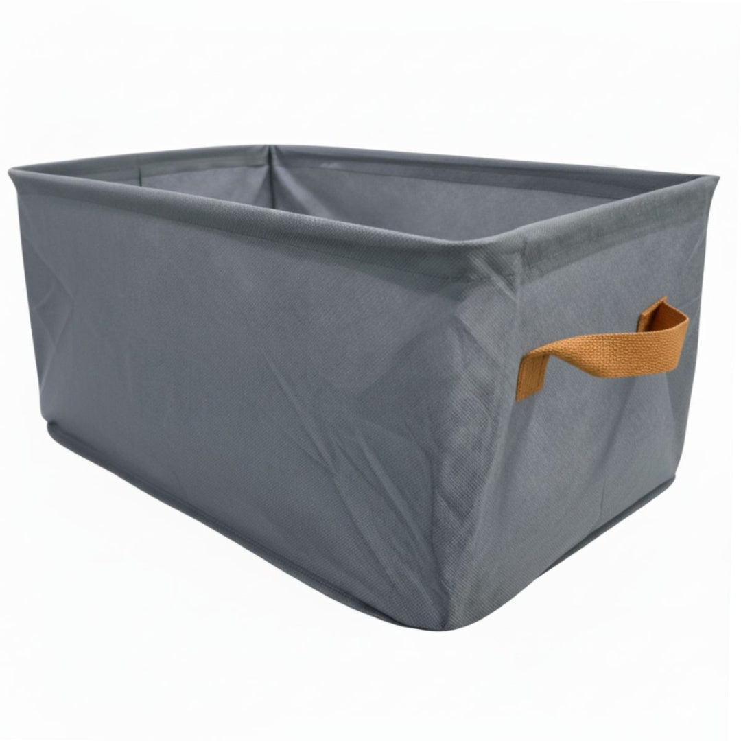 Canasto de tela gris con asas 47x28x19.5cm.