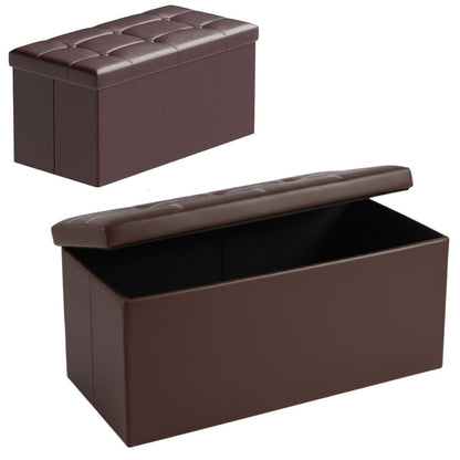 Banco puff baúl plegable capitoneado 76x37x37cm. Marrón
