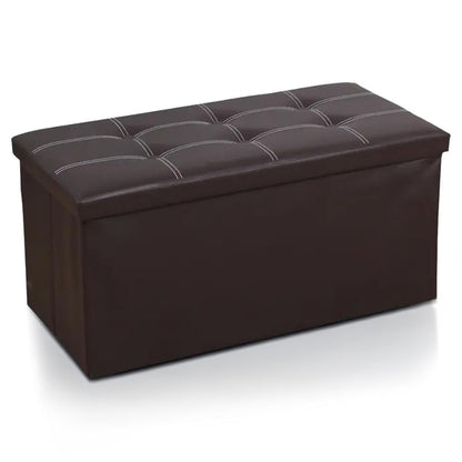 Banco puff baúl plegable capitoneado 76x37x37cm. Marrón