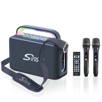 Parlante Bluetooth karaoke con micrófonos y luces 12000mAh.