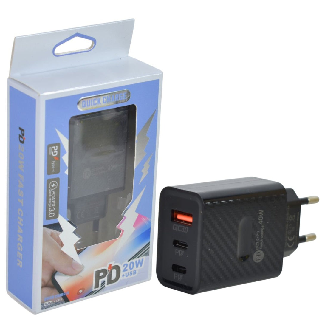 Adaptador cargador múltiple de carga rápida. Negro