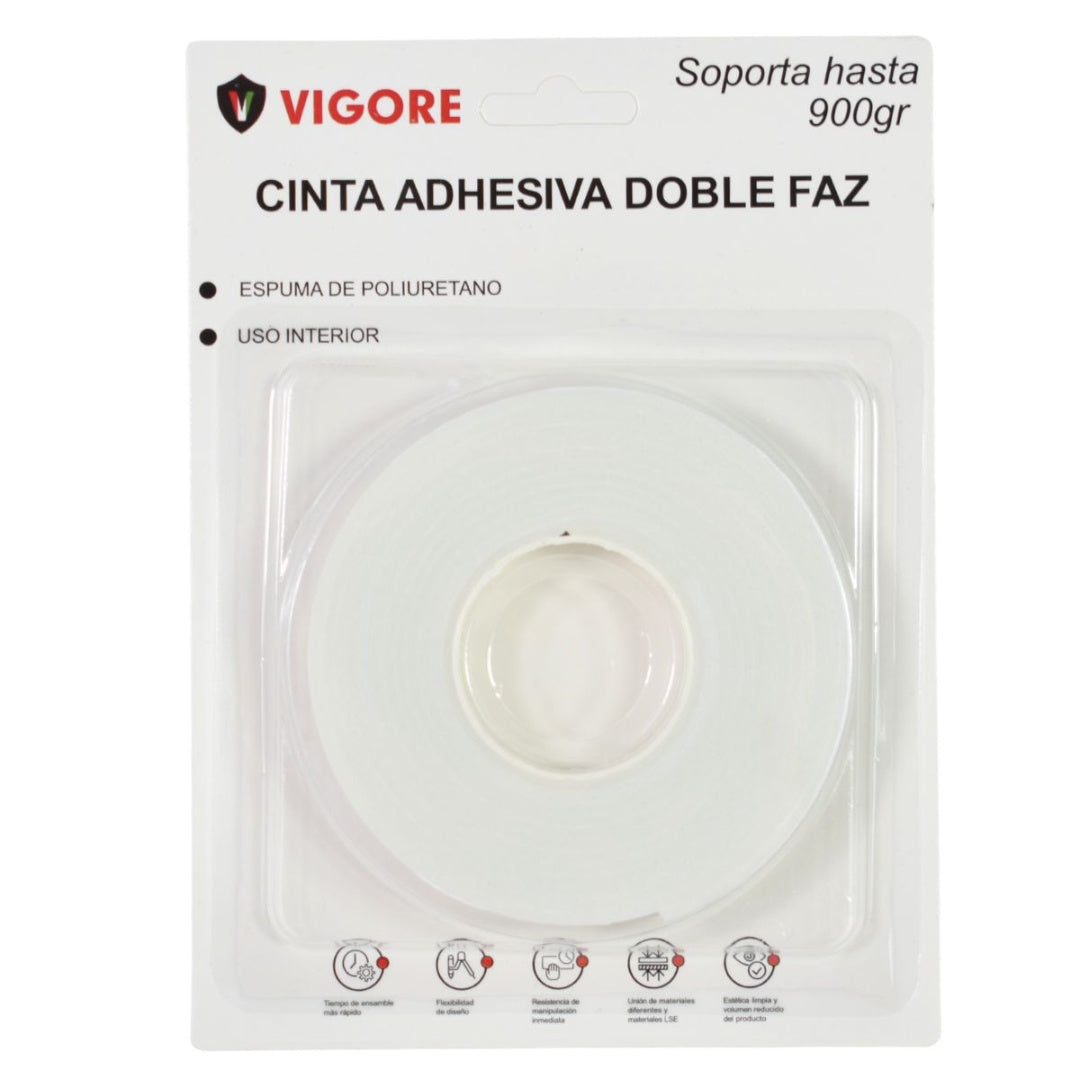 Cinta doble faz 1.8cm x2.6m. Vigore