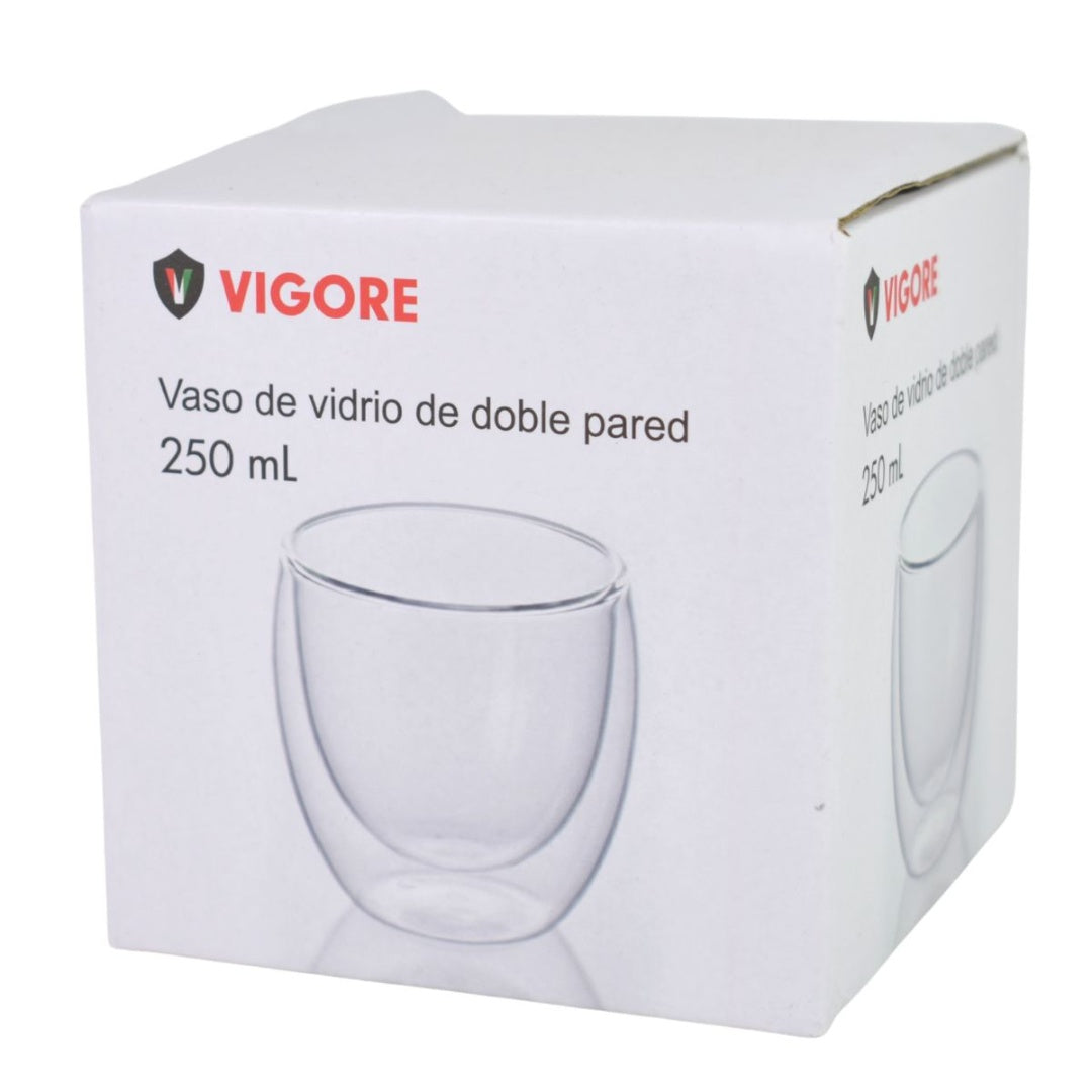 Vaso de vidrio doble pared 8.5x8.5cm. Vigore