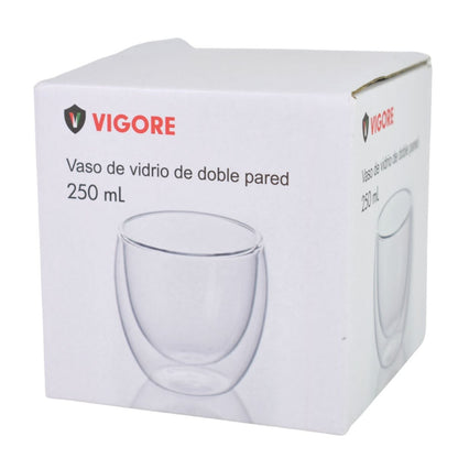 Vaso de vidrio doble pared 8.5x8.5cm. Vigore