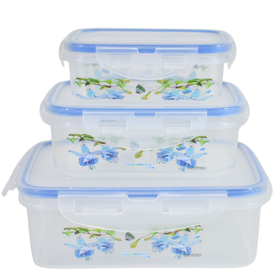 Recipientes herméticos de plástico x3 unidades azul