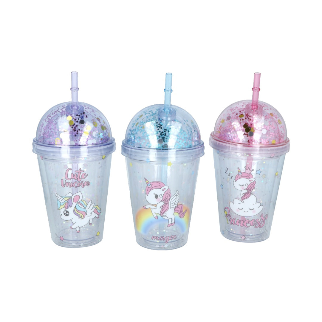 Vaso acrílico de unicornio con glitter 380 ml