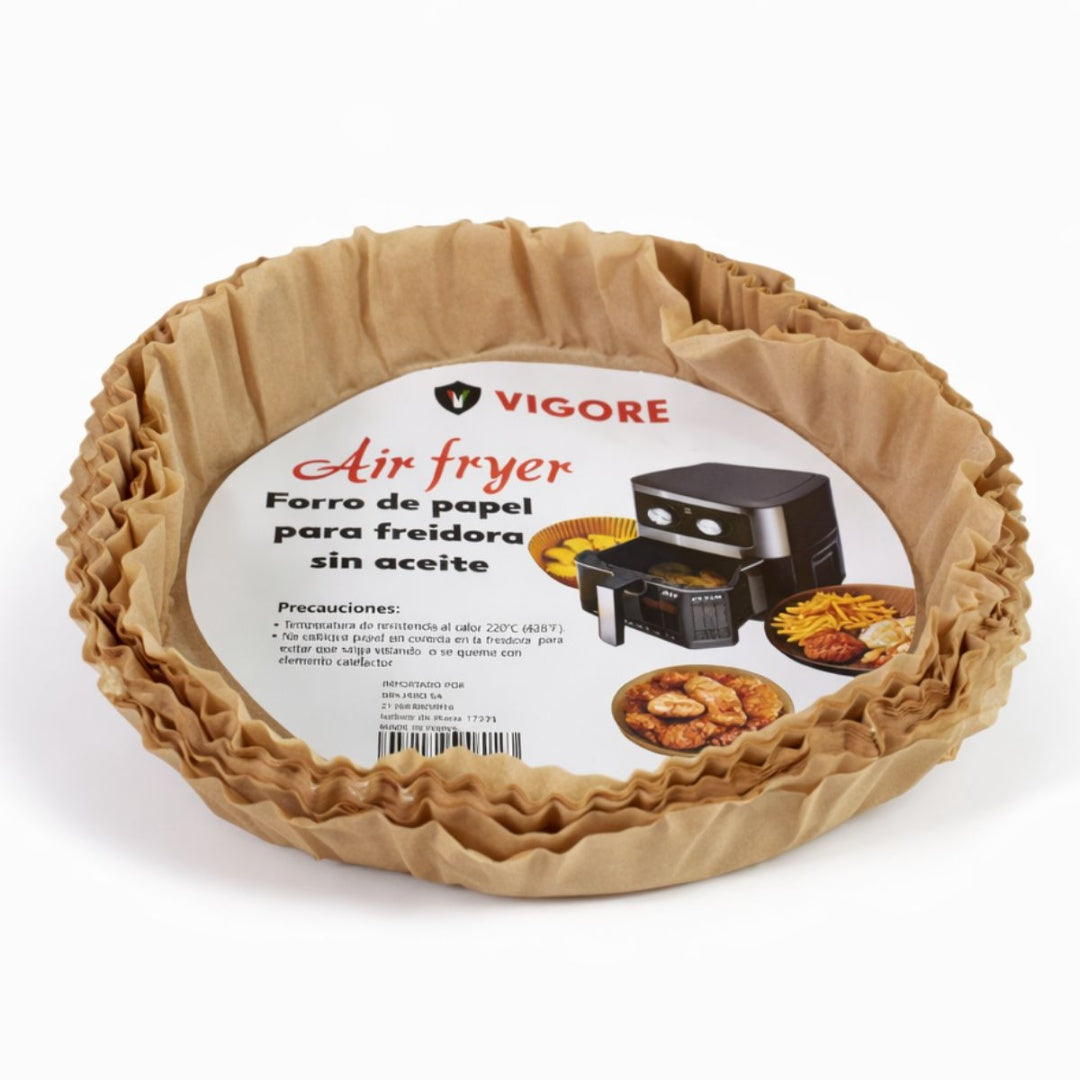 Papel antiadherente para freidora de aire 16cm x 50 unidades. Vigore