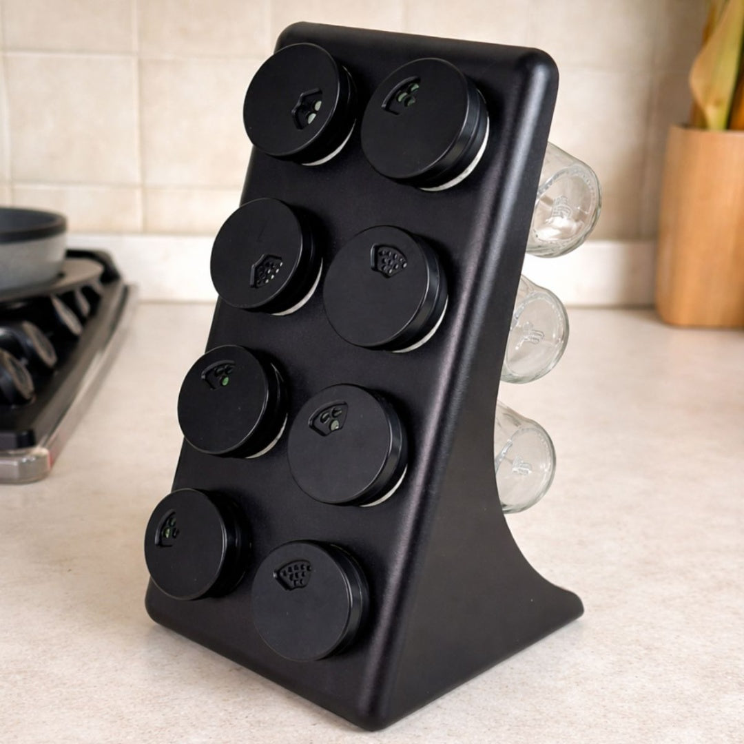 Condimenteros x8 unidades con soporte negro