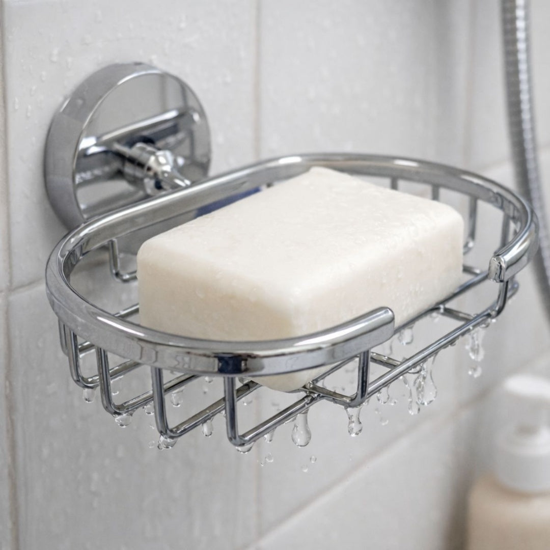 Jabonera plateada para baño