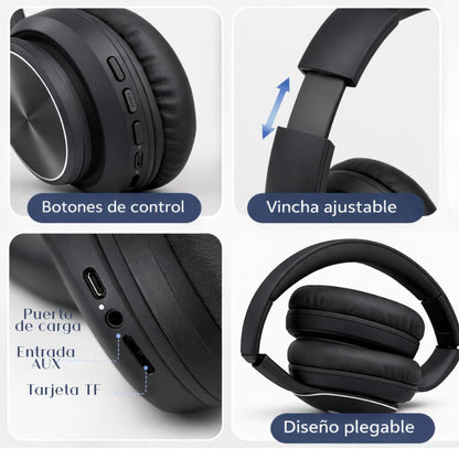 Auriculares bluetooth inalámbricos plegables negros