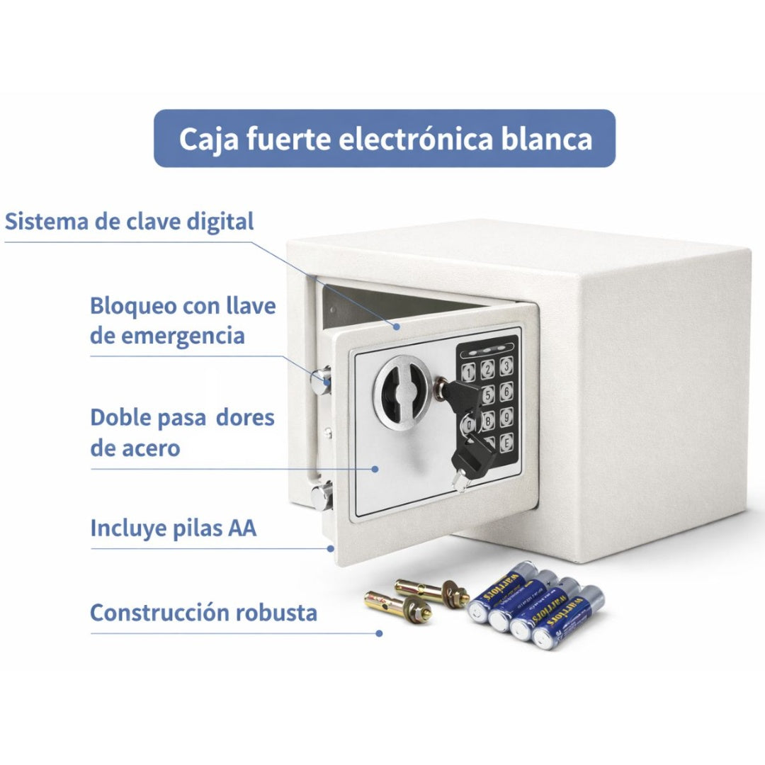 Caja fuerte electrónica con combinación. Blanca
